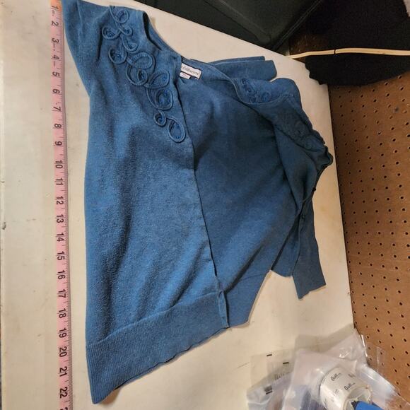 Croft & Barrow Artsy Pima Cotton Cardigan Sz Medium Embroidered Beaded Teal Blue - Picture 8 of 8